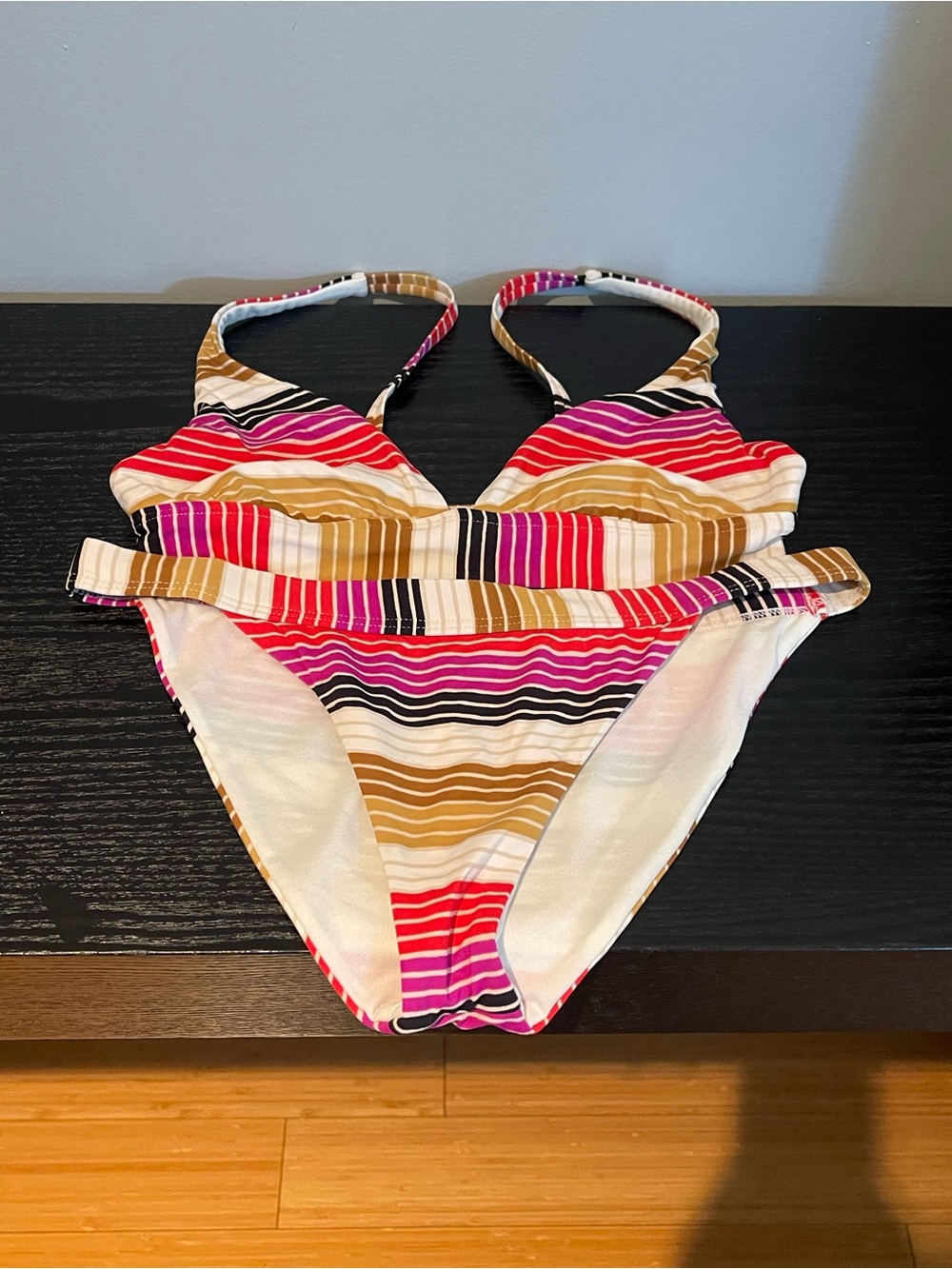 Billabong Striped Two-Piece Bikini - Pink, Gold, Black, White
